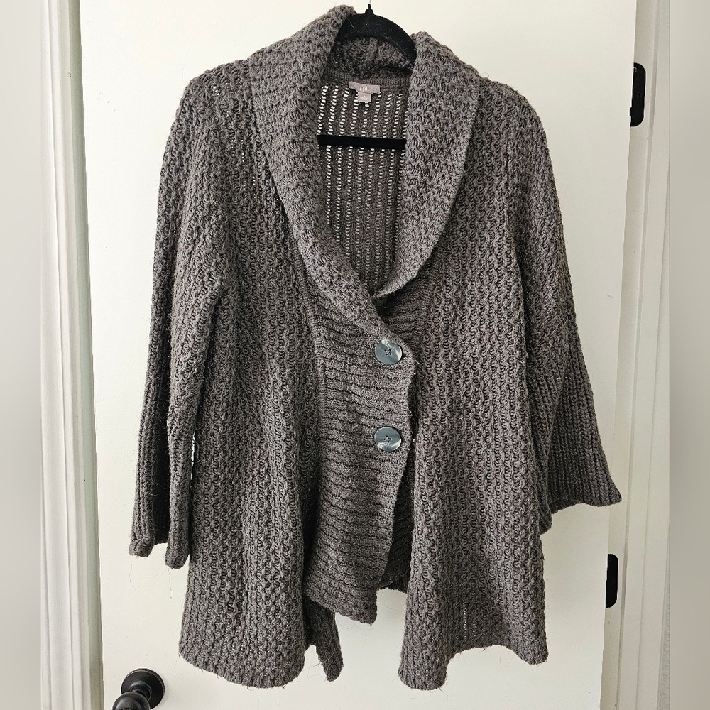 J. Jill Wool Blend Sweater Dark Gray 2 Button Front Cardigan Size Large
